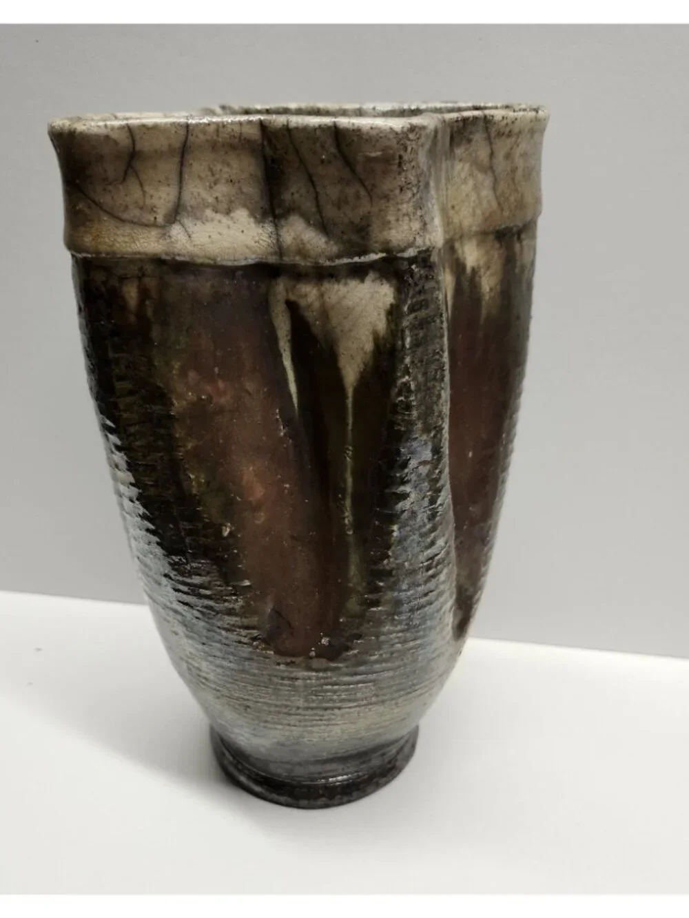 Raku Pottery Vase Earth Tones 7.75